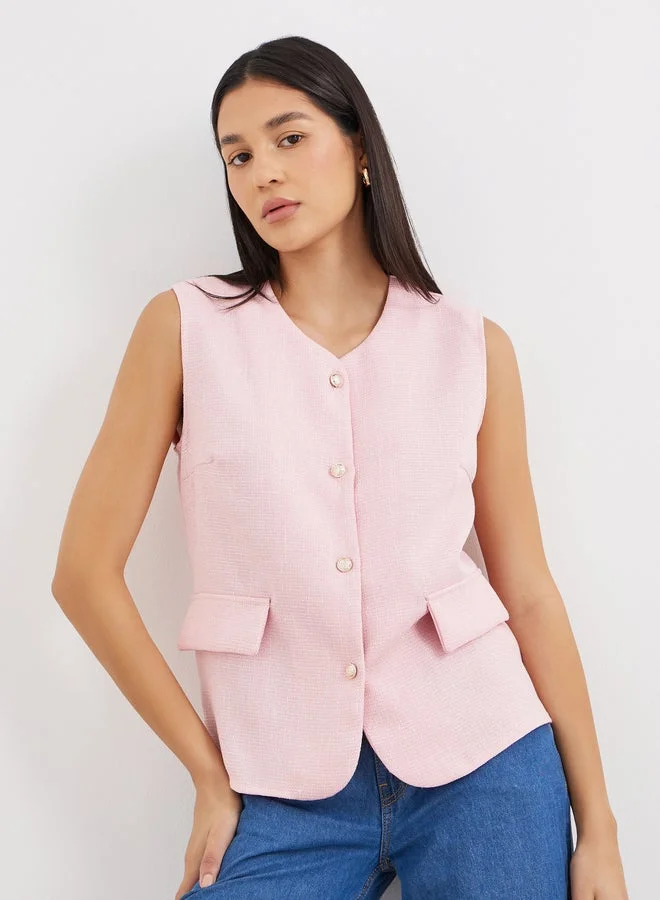 Sleeveless Button Down Waistcoat Pink