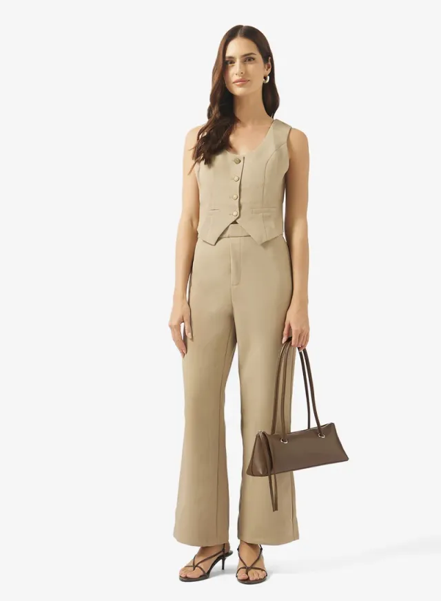 Beige Round Neck Sleeveless Buttoned Jumpsuit for Women - ELLA – image 5