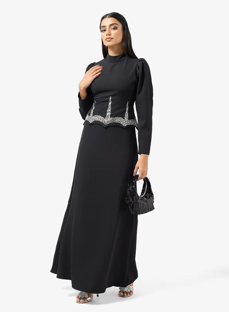 Mock Peplum Embellished Dress