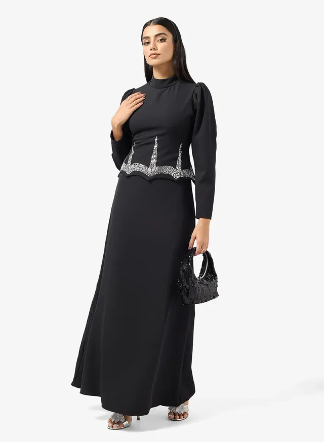 Mock Peplum Embellished Dress