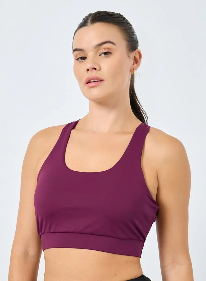 Mesh Cross Strap Sports Bra Burgundy