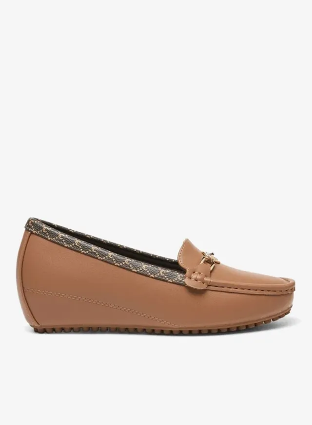 Women's Metal Accent Wedge Loafers Brown