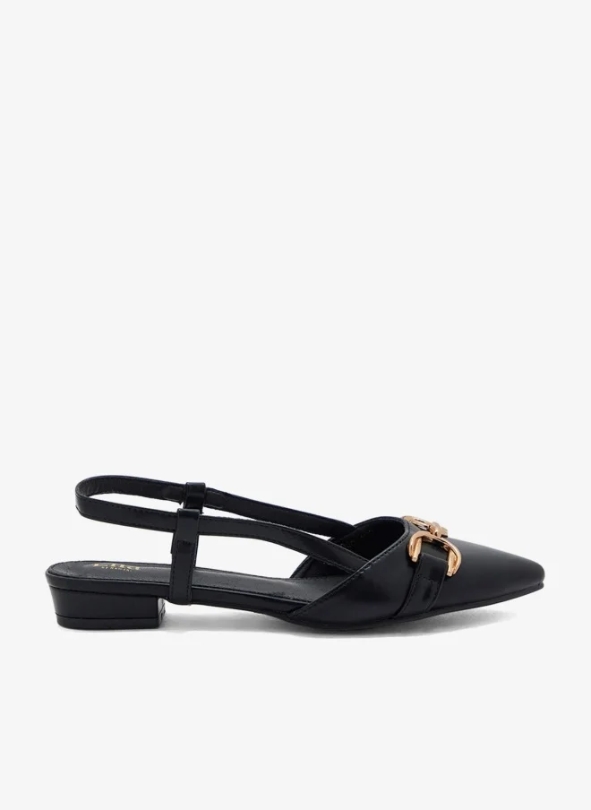 Metal Trim Pointy Toe Slingback Shoes Black
