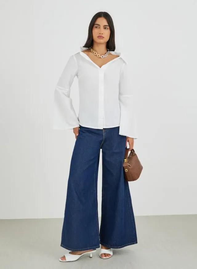 Off-Shoulder Button-Down Shirt Black – image 2