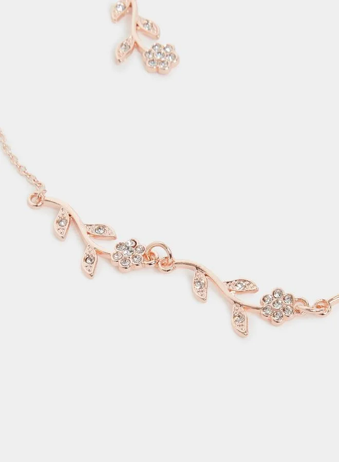 Flower Embellished Necklace and Earrings Jewelry Set