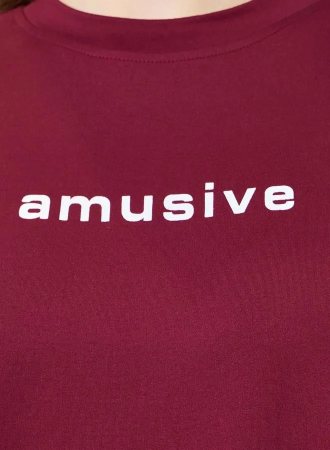 Oversized Slogan Print T-Shirt Burgundy