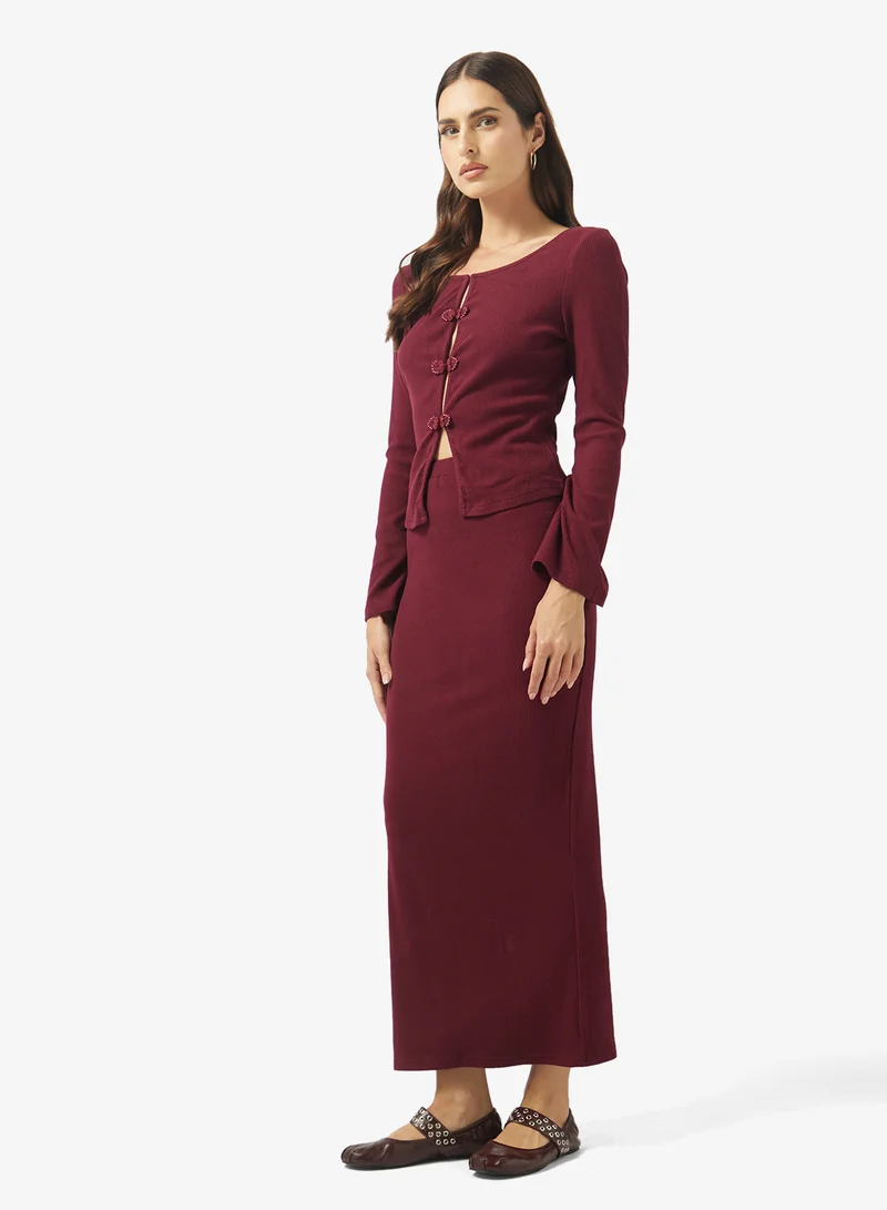 Ribbed Top & Skirt Set Burgundy