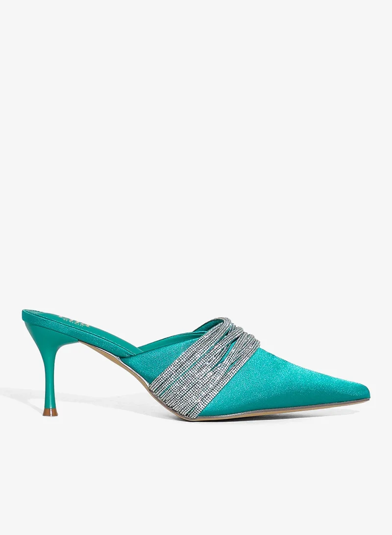 Diamante Multi Strap Mule Pumps Bright Teal