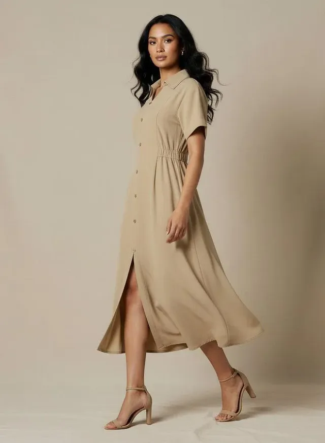 Front Slit Shirt Midi Dress – image 2