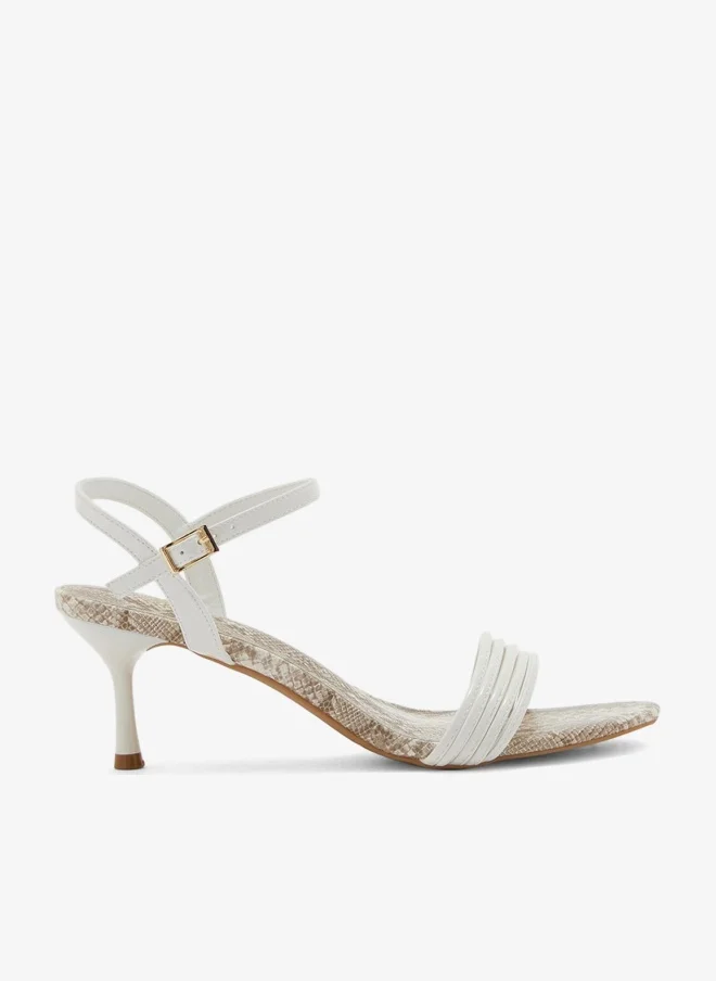 Snake Print Strappy Heel Sandals White
