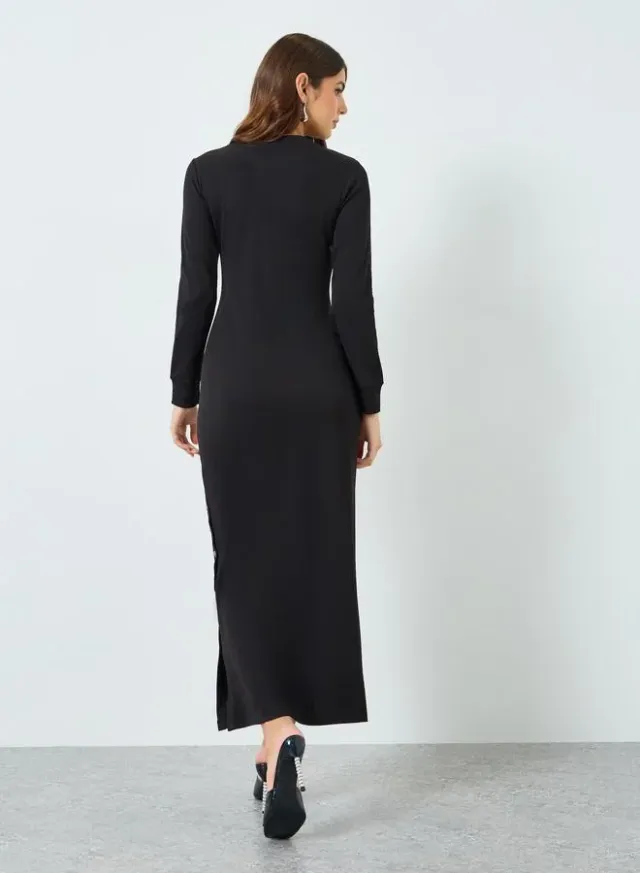 Long Sleeve Sheath Maxi Dress Black – image 5