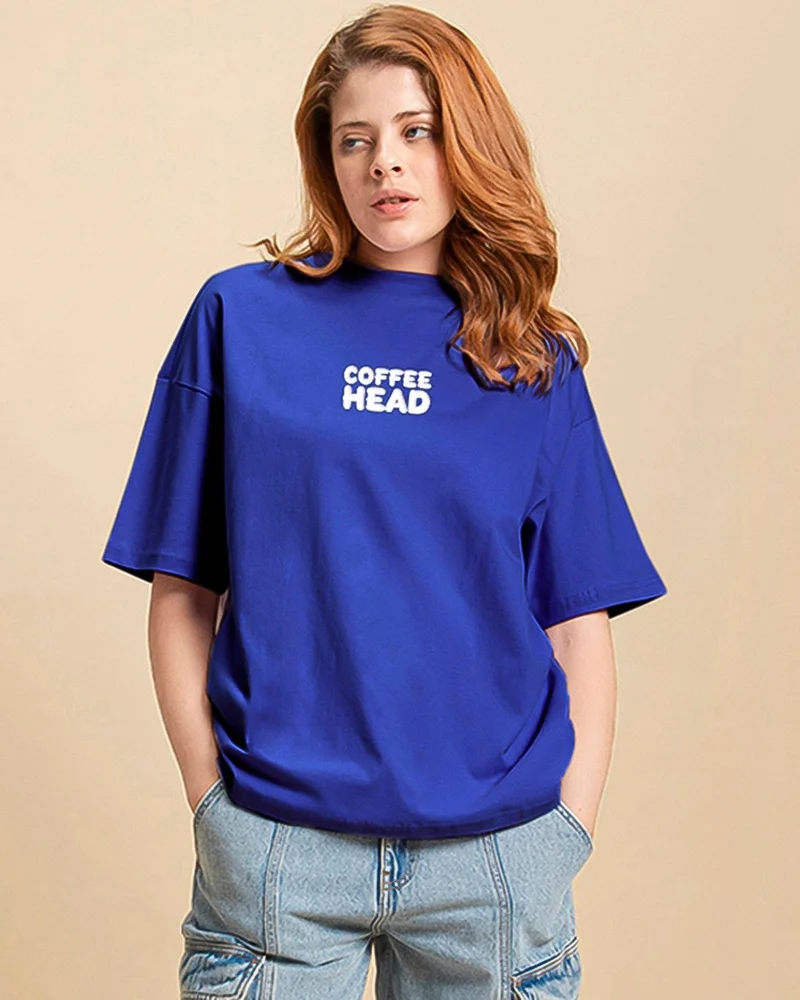 Women's Oversized Coffee Graphic T-shirt Cobalt Blue