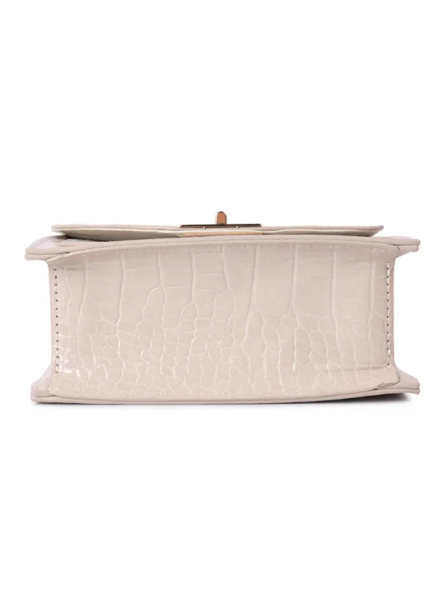 Nude Mini Crossbody Bag with Croc Texture and Adjustable Strap – image 7