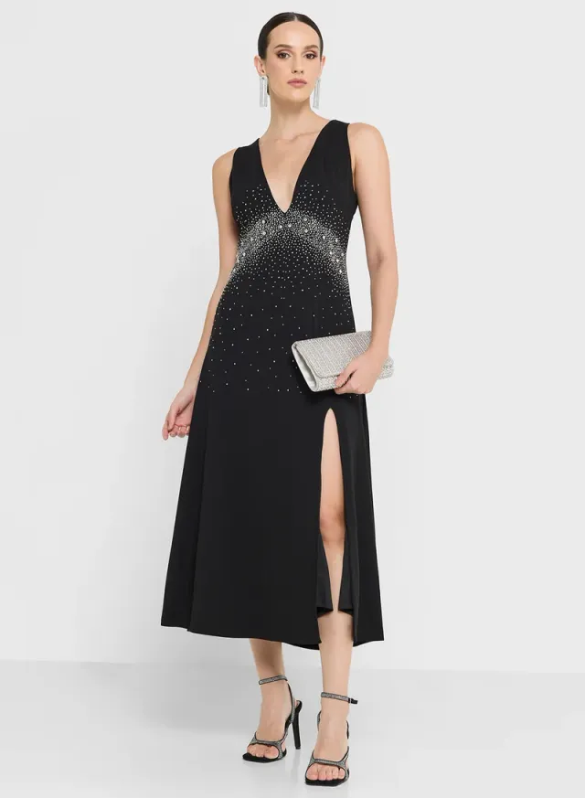 Black Embellished Fit & Flare Midi Dress – image 5