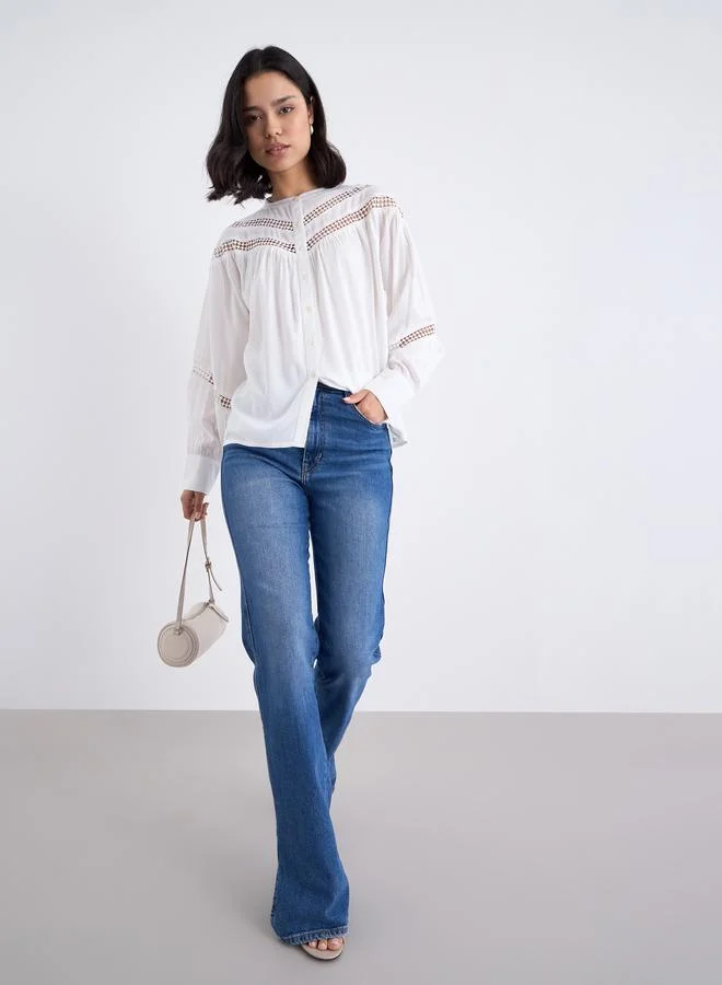 Styli Lace Button Front Blouse White