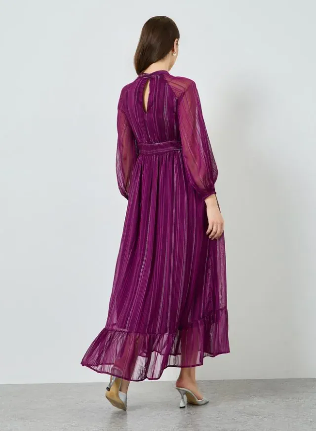 Textured Long Sleeve A-Line Maxi Dress Purple – image 6