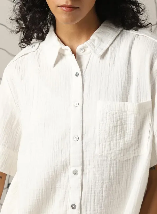 Oversized Cotton Half-Sleeve Shirt and High-Rise Trousers Set – image 7