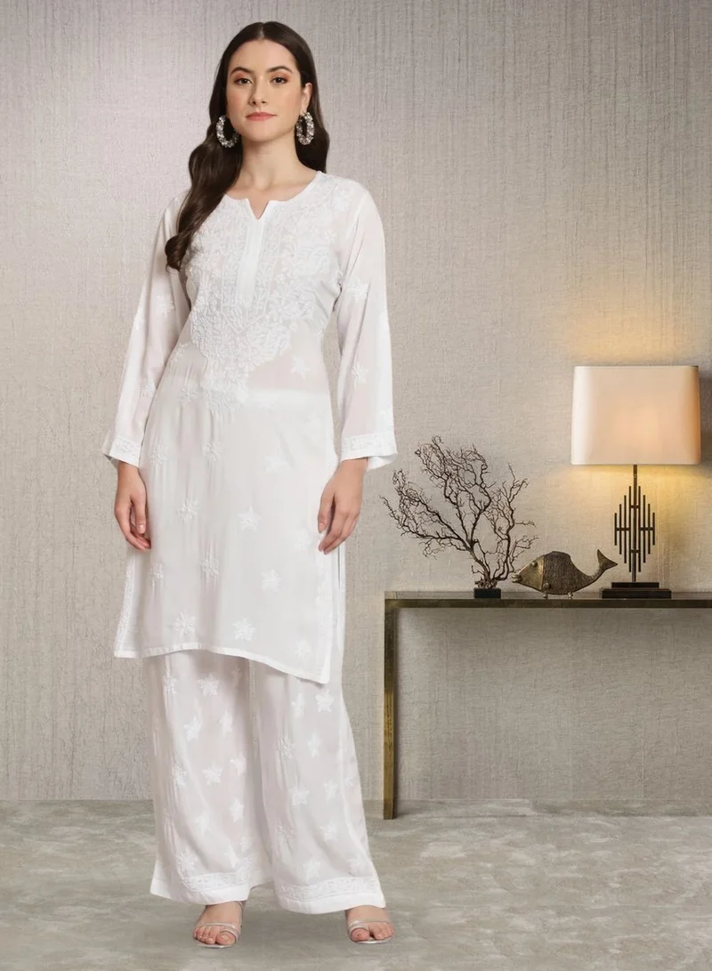 Women's Lucknowi Chikankari Modal Kurta Set White
