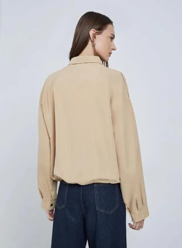 Beige Boxy Fit Utility Jacket with Flap Pocket for Women – image 5