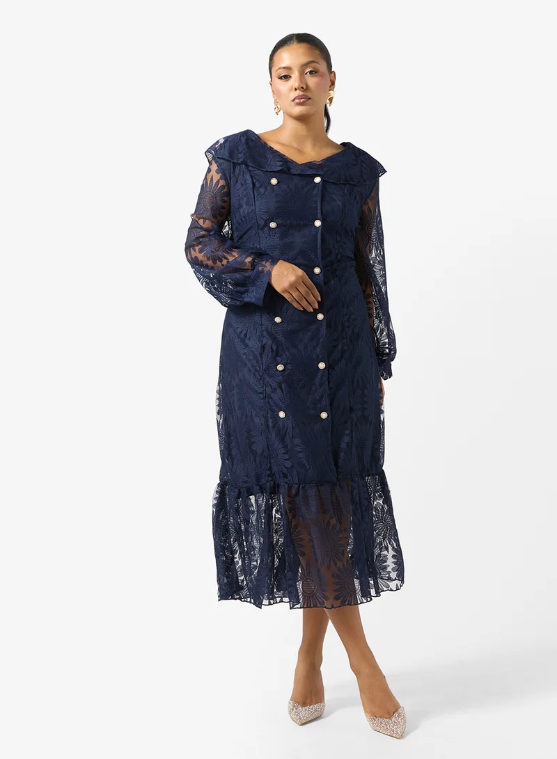 Lace Blazer Dress Deep Navy Blue