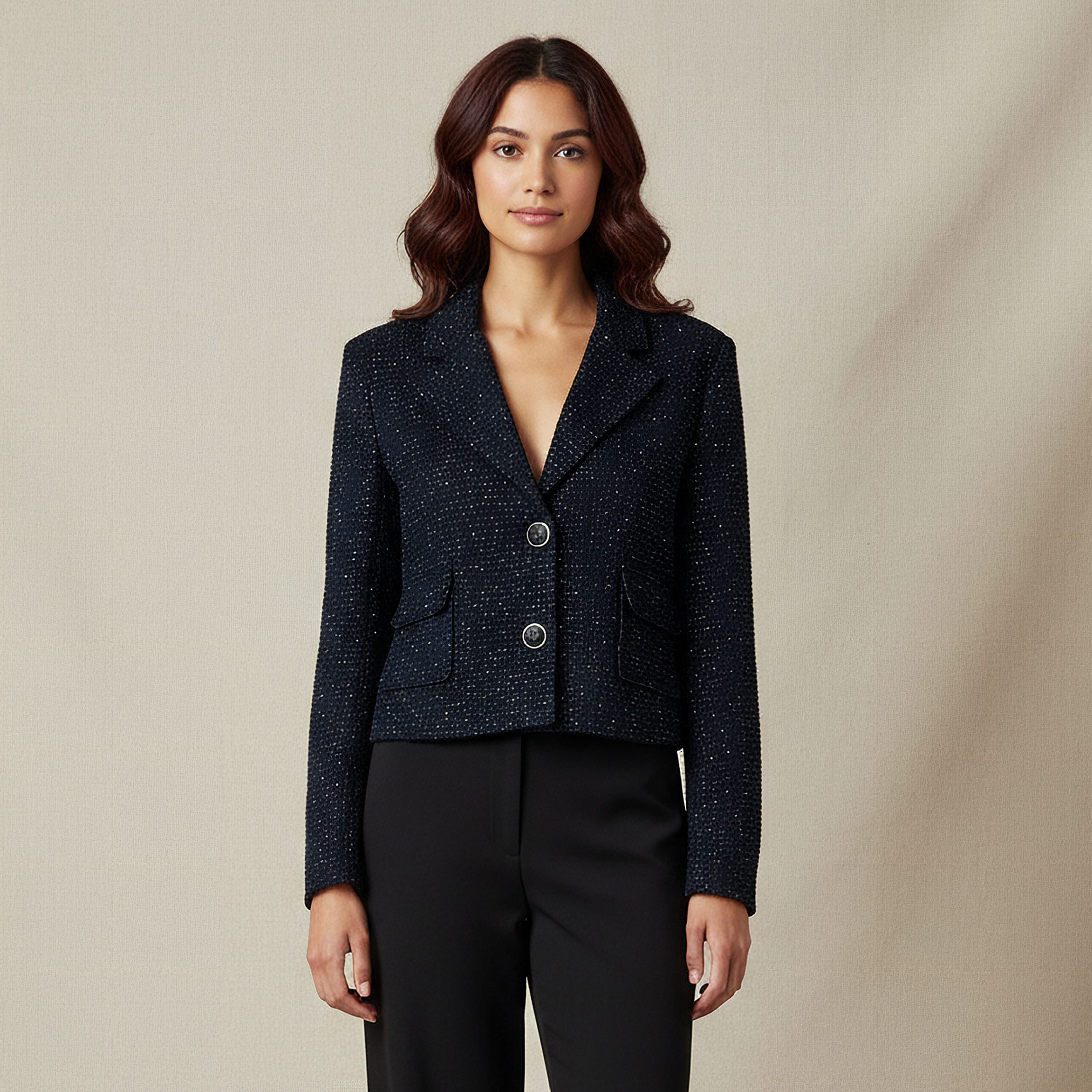 Notched Lapel Cropped Jacket