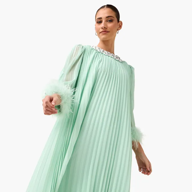Cotton Maxi Dress with Fur Accent, Round Neck, 3/4 Sleeves – image 8