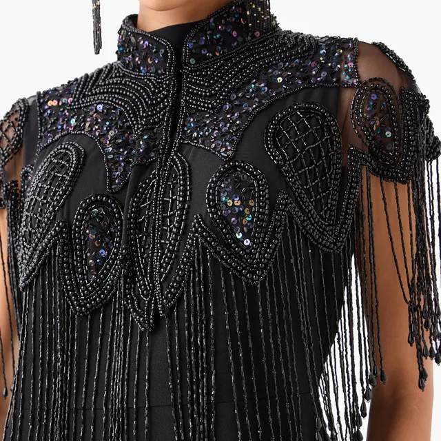 Cropped Cape Dress with Beaded Fringe Details – image 3