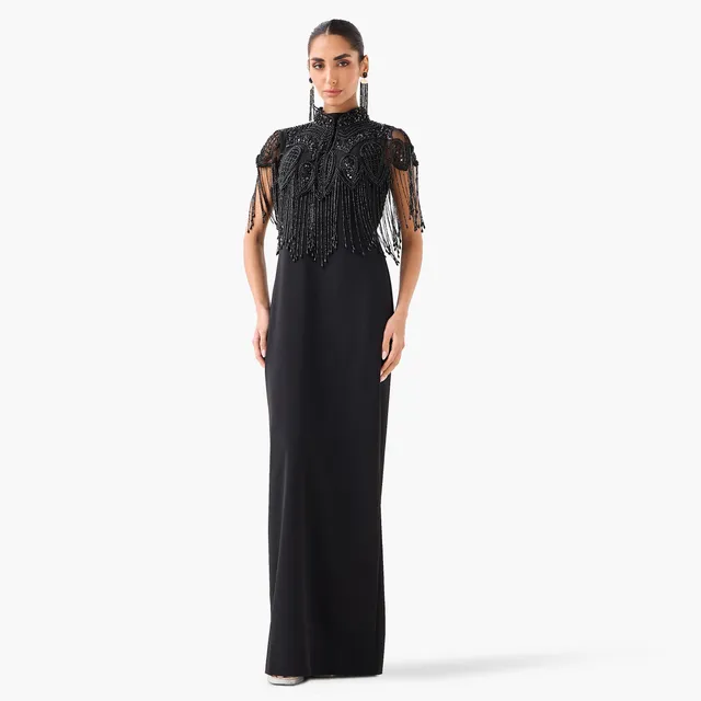 Cropped Cape Dress with Beaded Fringe Details – image 4