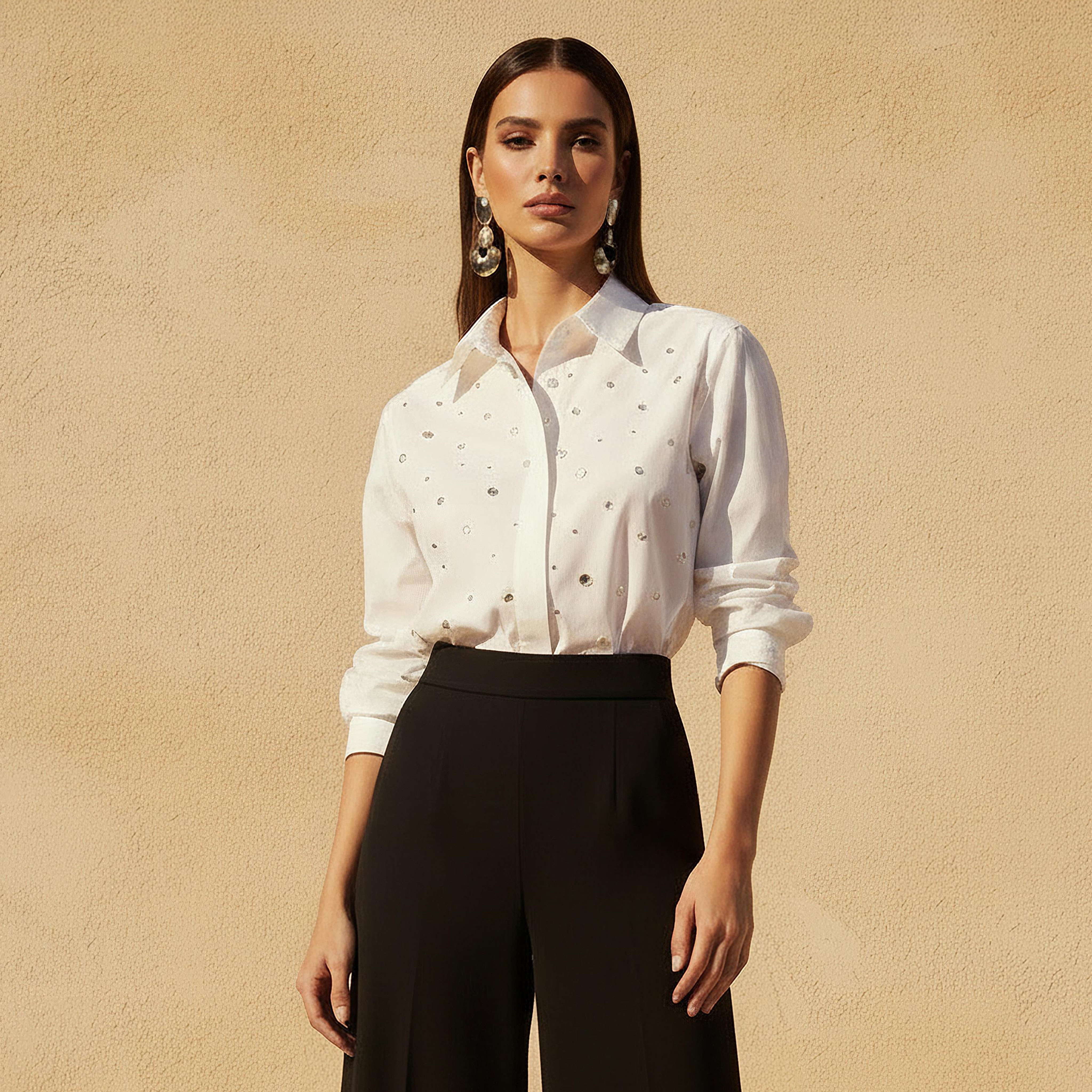 Embellished Relaxed Fit Cotton Shirt White