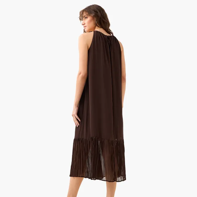 Chain Halter Pleated Midi Dress – image 4
