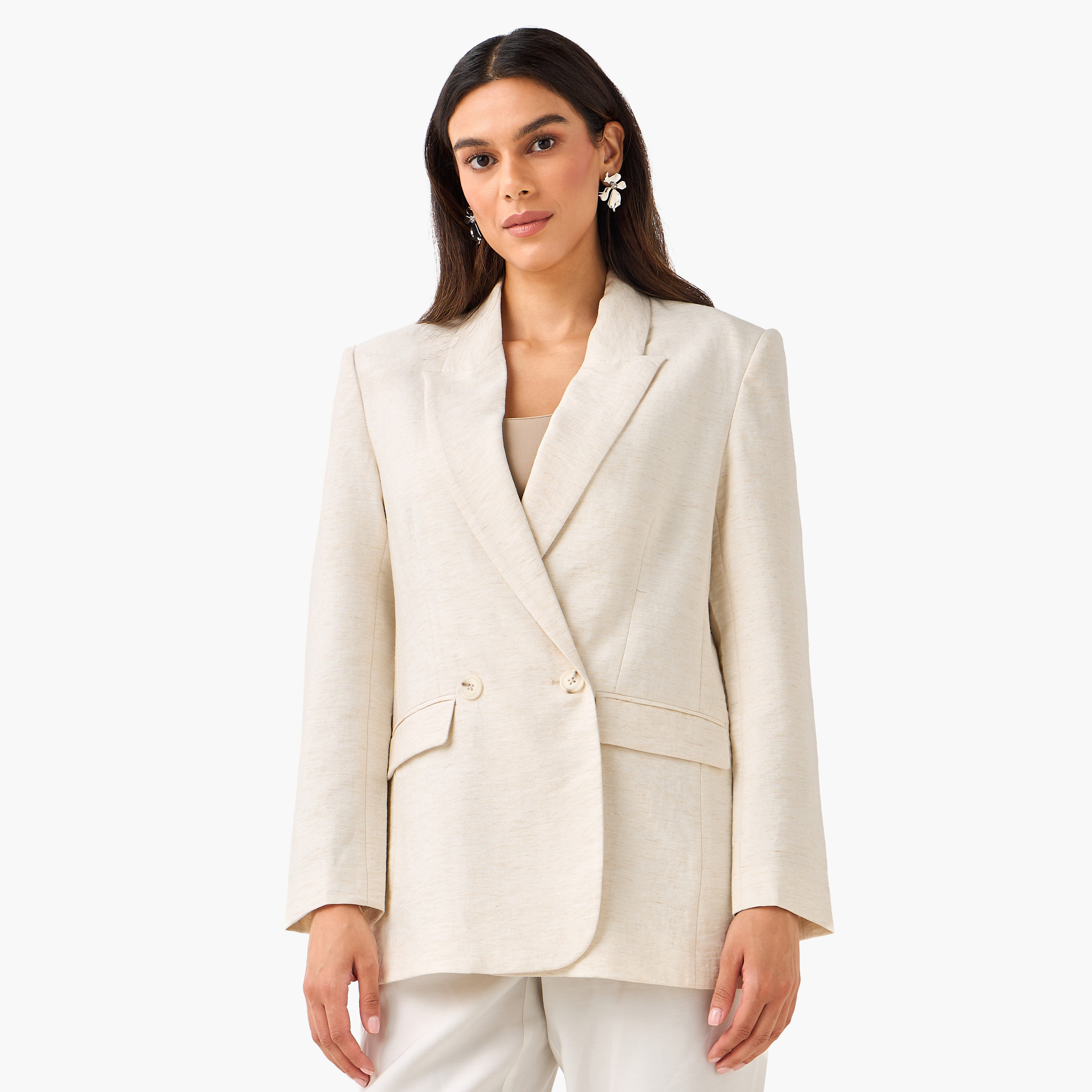 Regular Fit Linen Blend Blazer with Notch Lapel