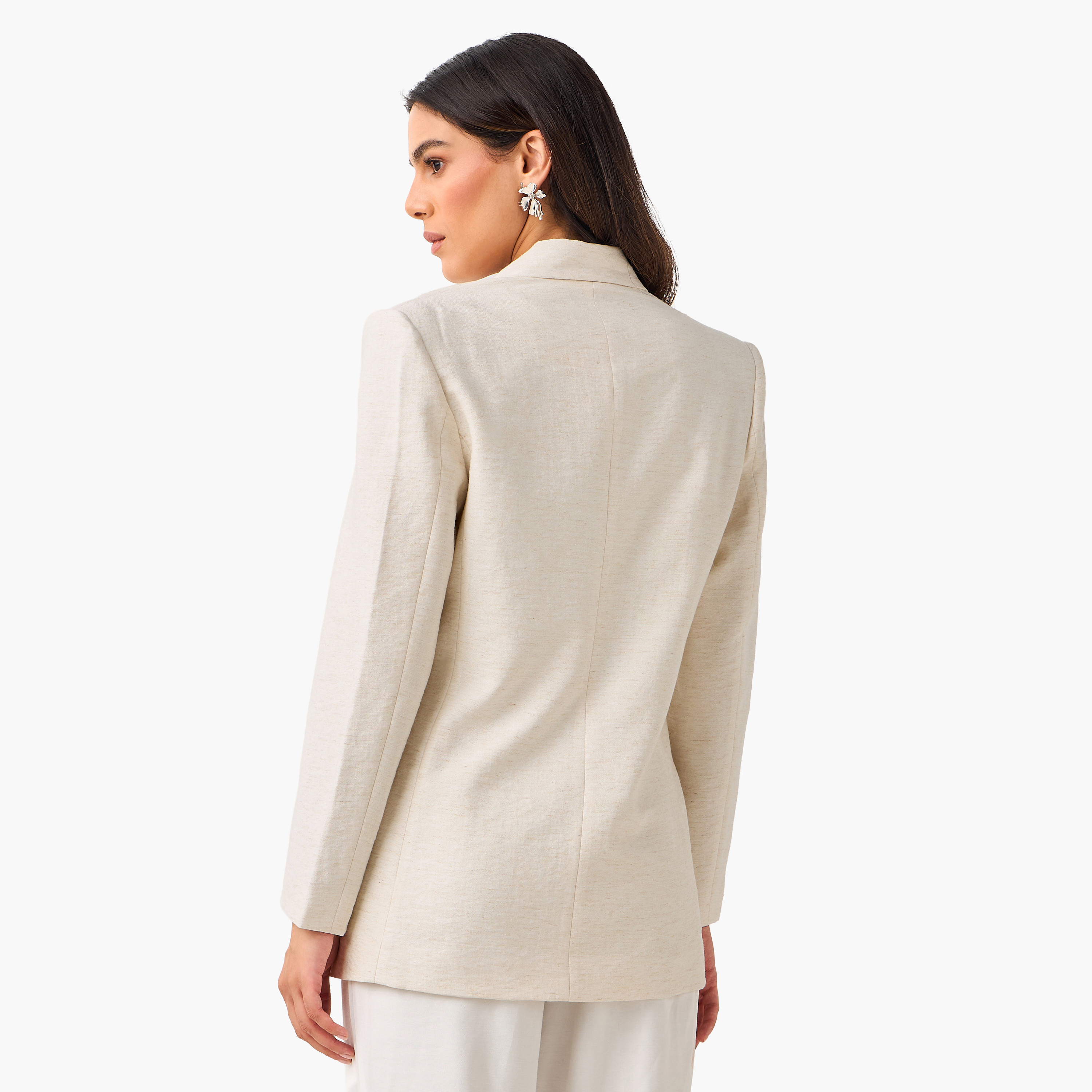 Regular Fit Linen Blend Blazer with Notch Lapel