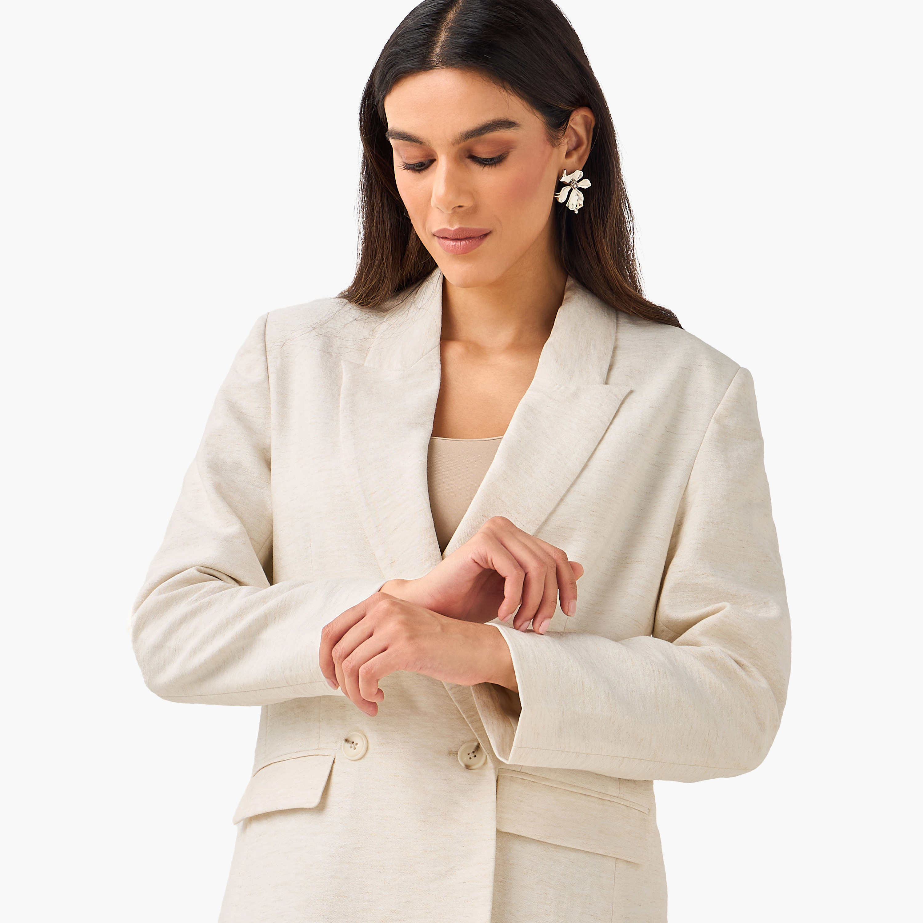 Regular Fit Linen Blend Blazer with Notch Lapel