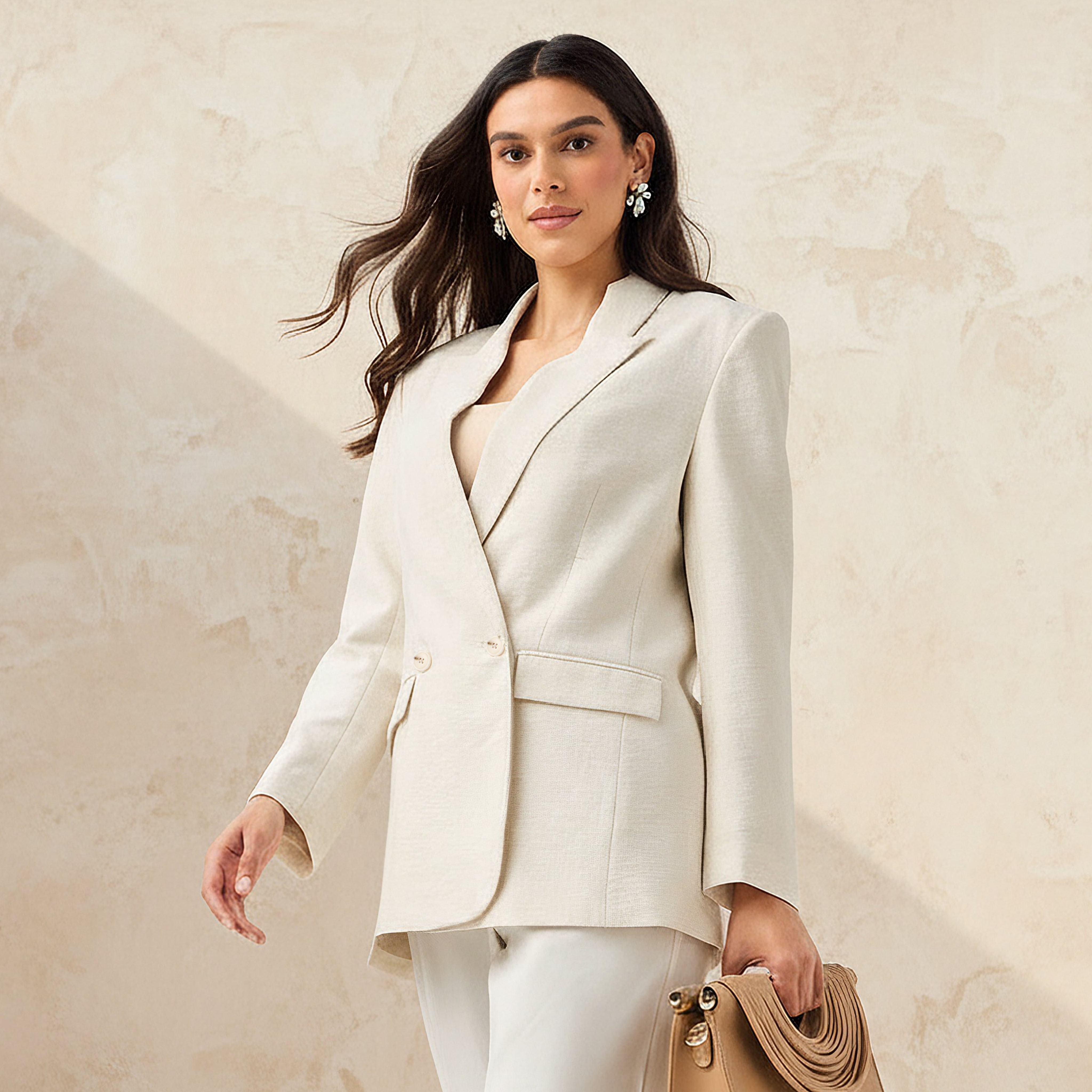 Regular Fit Linen Blend Blazer with Notch Lapel