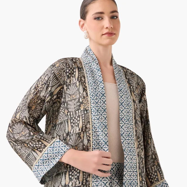 Relaxed Fit Printed Open Front Long Sleeve Shawl Cardigan – image 3