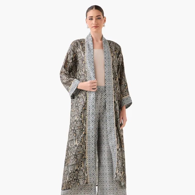 Relaxed Fit Printed Open Front Long Sleeve Shawl Cardigan – image 4