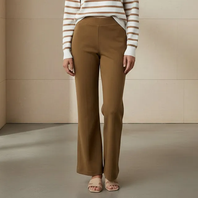High Rise Ankle Bootcut Trousers Brown