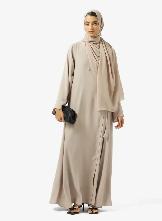 Beige Asymmetric Abaya with Crossover Loops for Ramadan – image 5