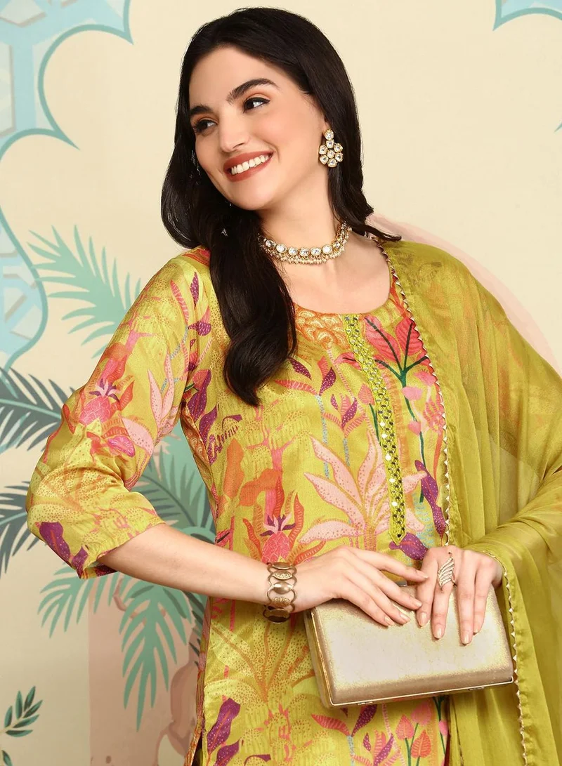 Women's Self Design Kurta Palazzo Set Yellow