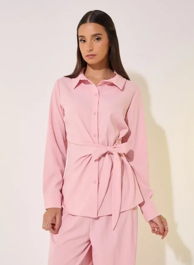 Solid Wrap Buttoned Co-ord Set Pink