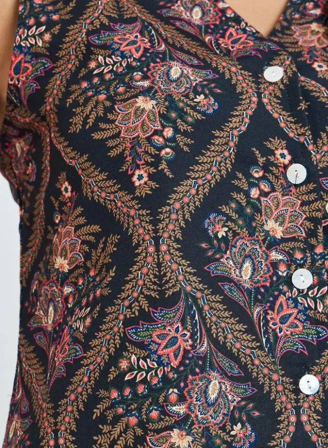 Black Floral Print Asymmetric V-Neck Sleeveless Top – image 4