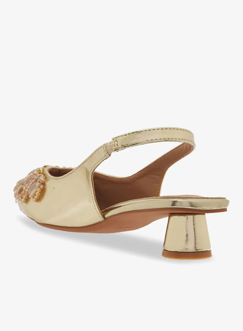 Embellished Mid-Heel Pumps Beige