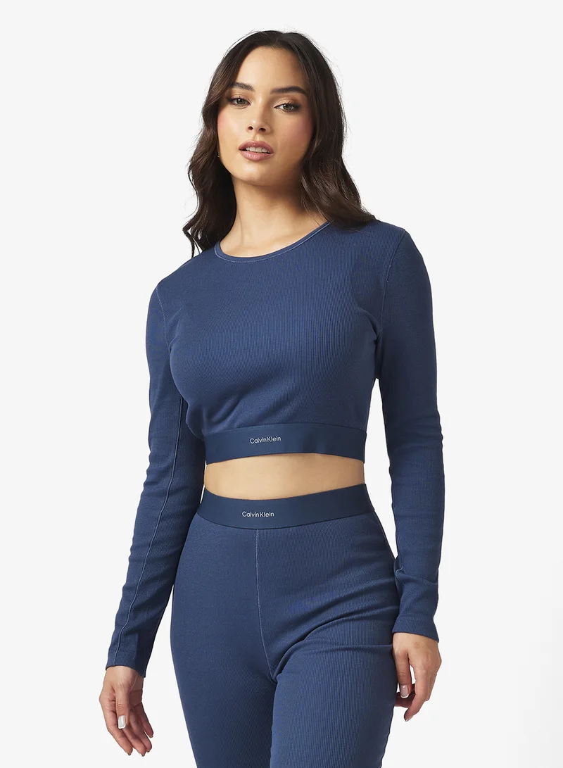 Cropped Crew Neck Nightwear Top Blue