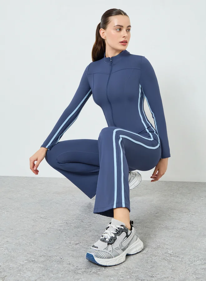 Women's Contrast Stripe Jacket and Leggings Set Blue