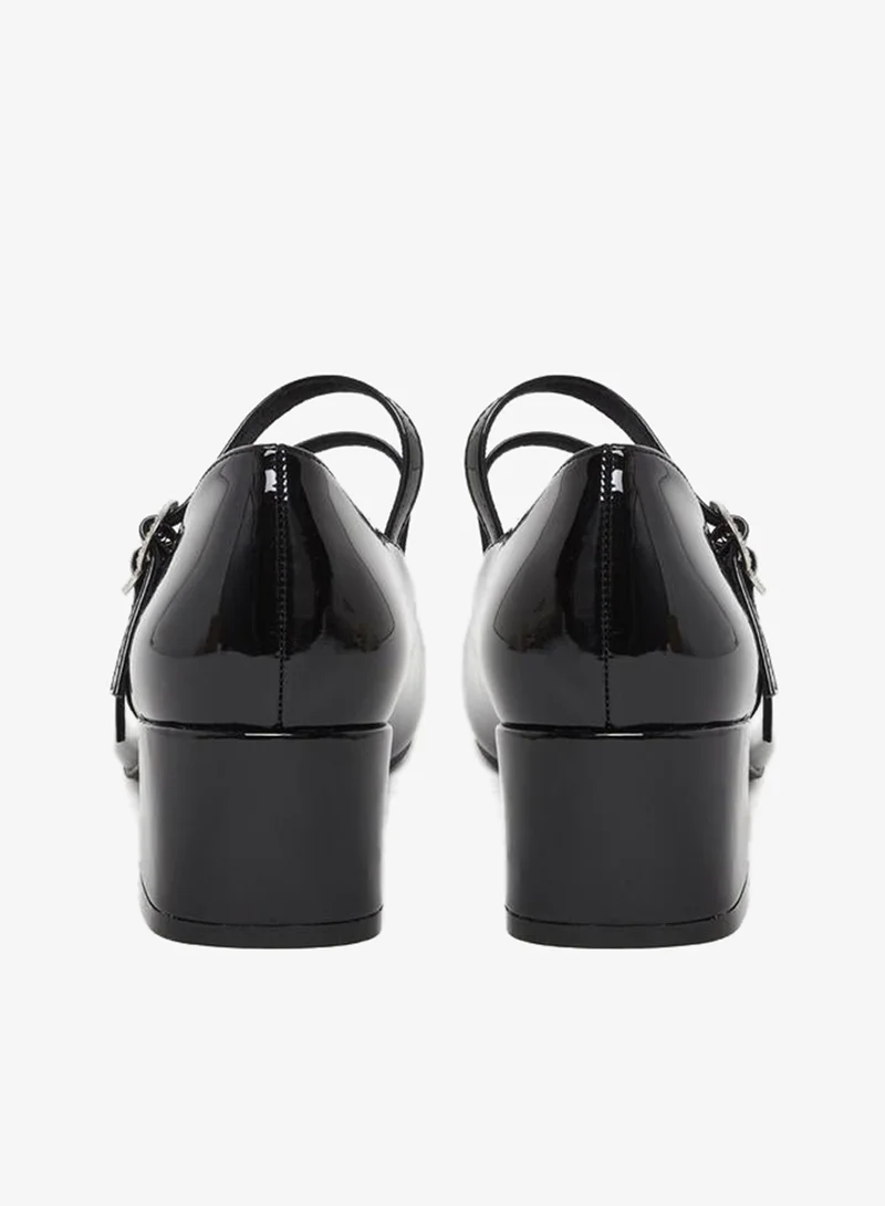 Black PU Block Heel Mary Jane Shoes with Buckle Closure