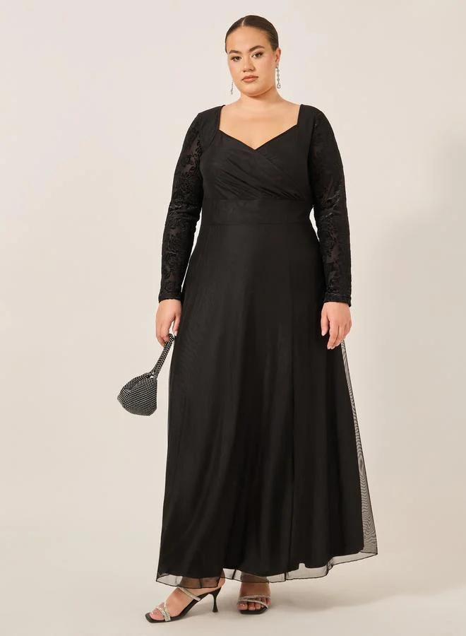Lace Sleeve Maxi Dress Black