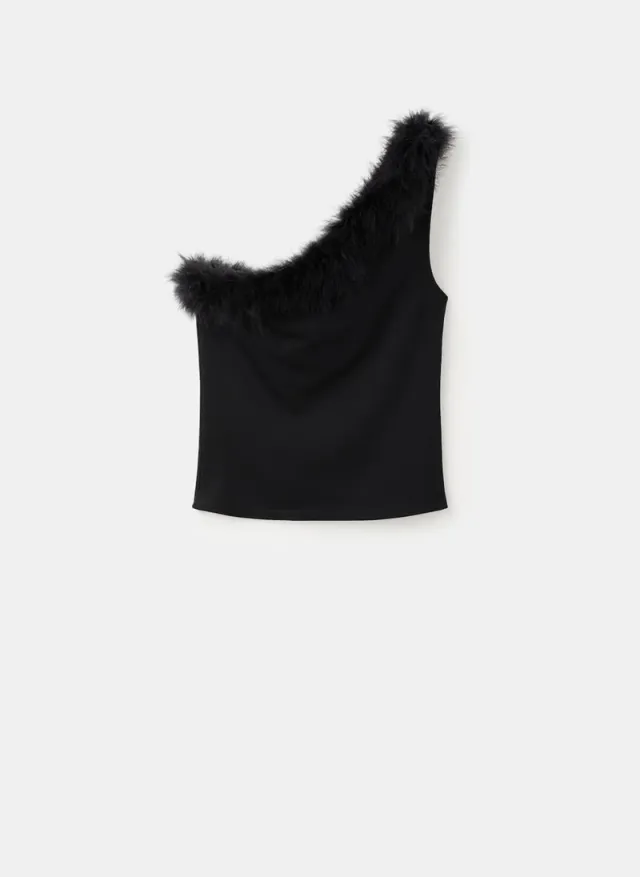 Asymmetrical One-Shoulder Top with Feather Trim – image 5