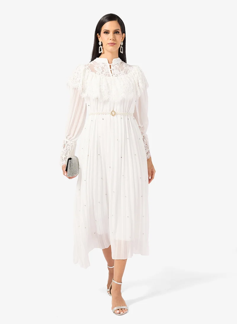 Puff Sleeve Ruffled Lace Dress