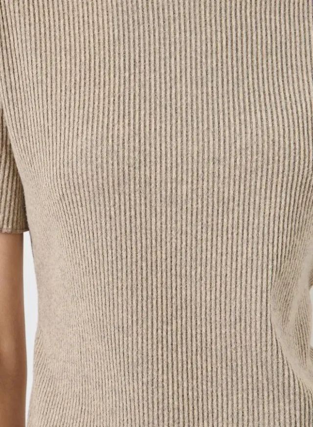 Beige Ribbed Knit Top and Skirt Co-ords Set – image 3