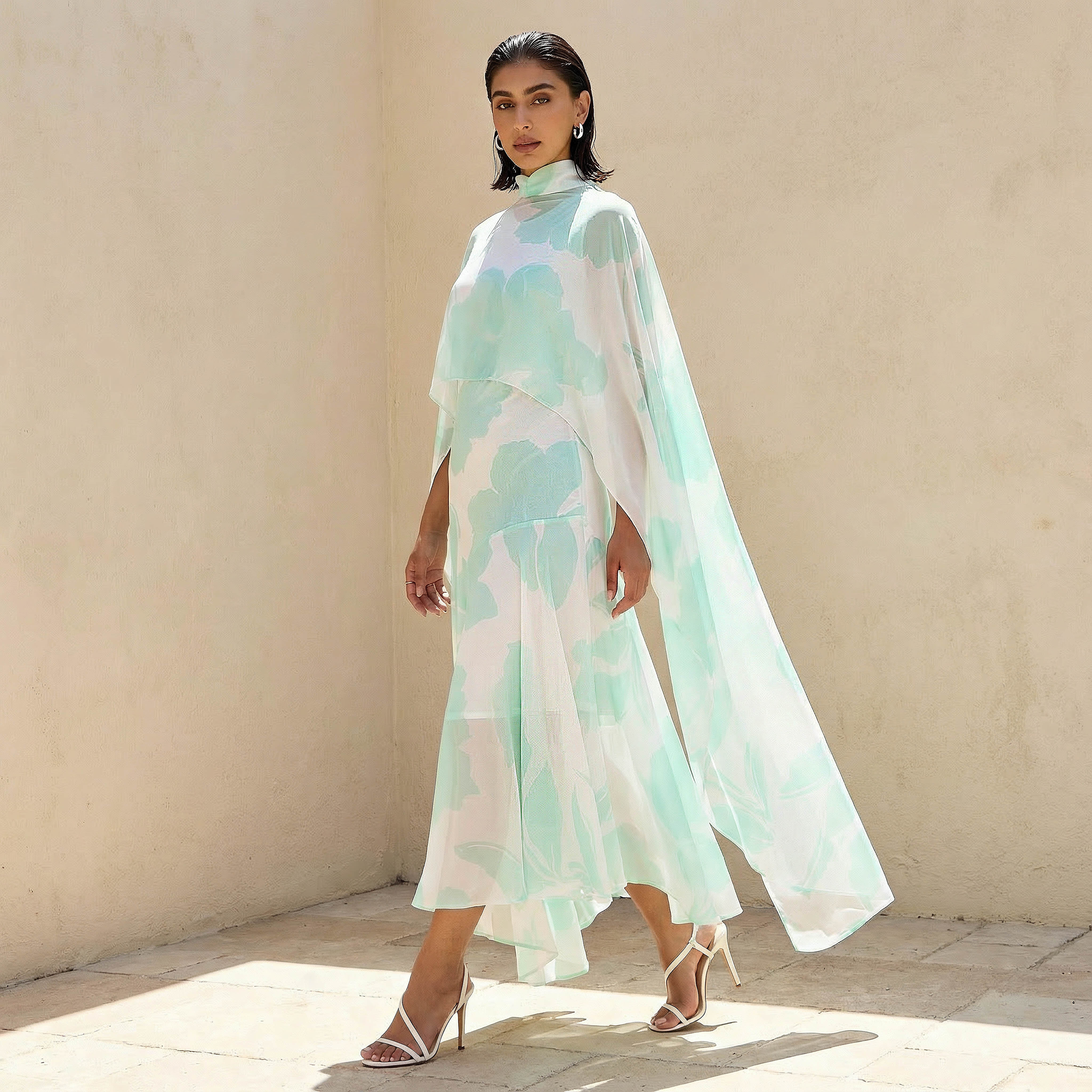 Tiered Cape Maxi Dress Green